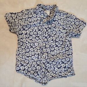Crewcuts by J.Crew Floral Button-Up Shirt Size 3 – Navy Daisy Print – 98% Cotton